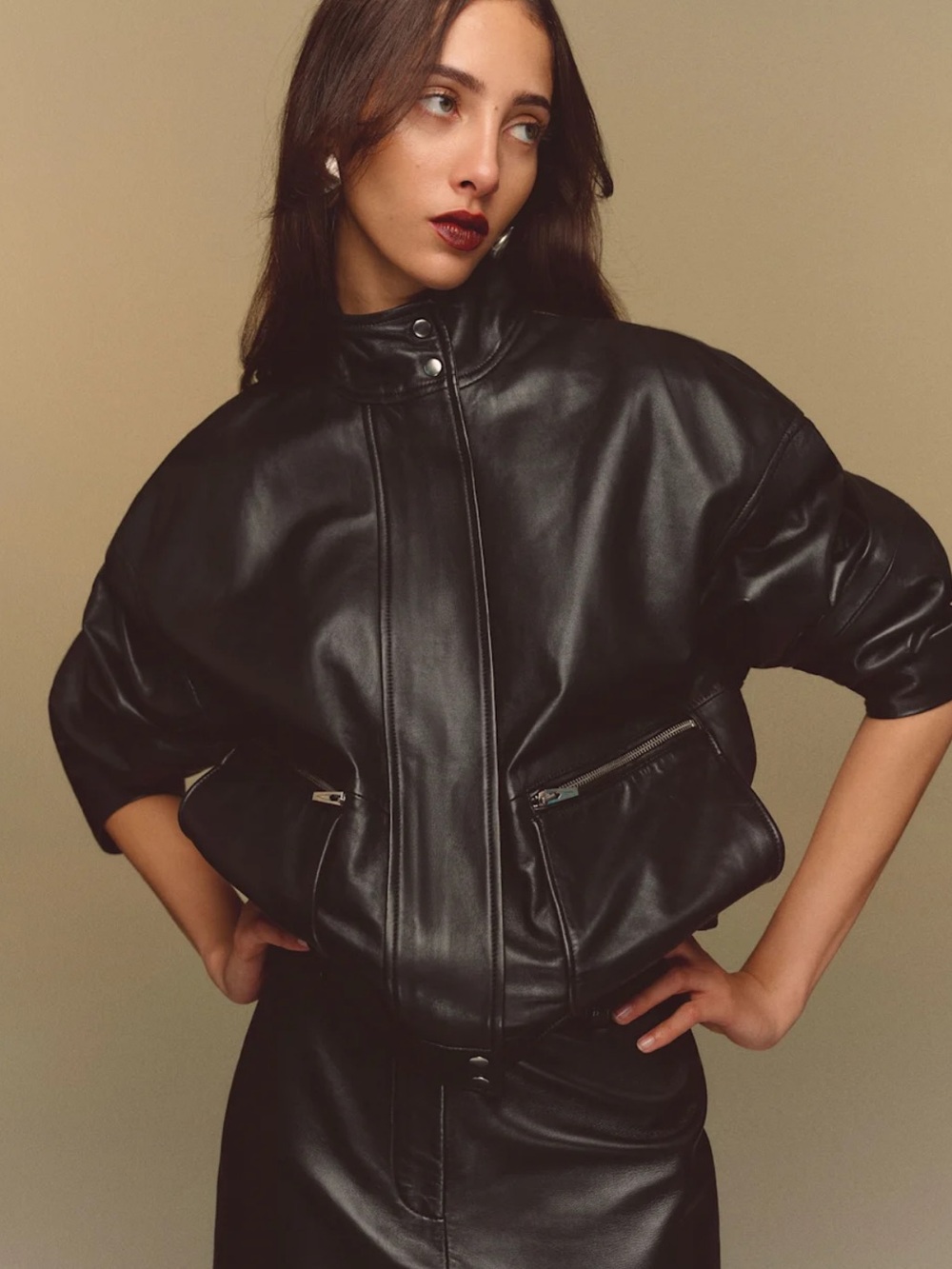 Reformation Veda Harrison Leather Oversized Bomber
